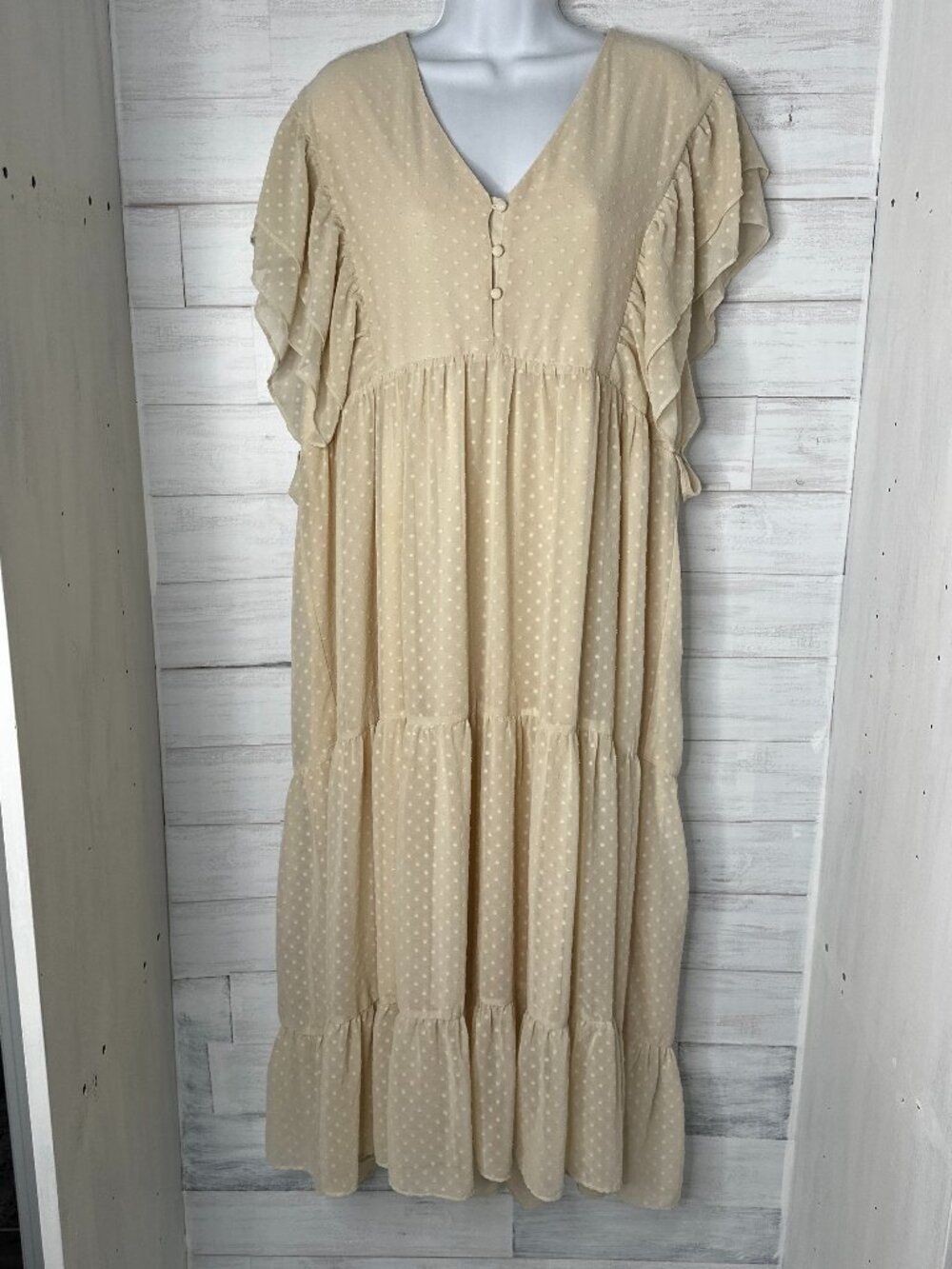 One Loved Babe Boutique June Tiered Ruffle Midi Dress in Cream Size XXL